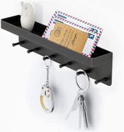 🗝️ stylish wall mounted key holder and mail organizer with tray – modern key rack for home, office, or kitchen décor – stainless steel hooks & mail holder - 6 hooks (black) логотип