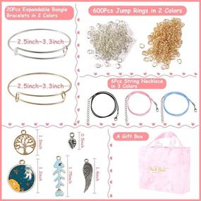 img 2 attached to 📿 732pcs Bangle Bracelet Making Kit - Urradia Charm Bracelet Making Set with 20pcs Expandable Bangles, Charms, Pendants, Necklace Cords, Open Jump Rings for DIY Craft Jewelry Making - Gift Box Included