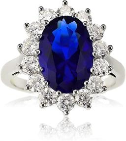 img 3 attached to 💍 Sterling Silver Oval Created Blue Sapphire & Clear Cubic Zirconia Statement Bridal Engagement Princess Diana/Kate Middleton Royal Ring