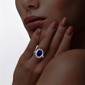 img 2 attached to 💍 Sterling Silver Oval Created Blue Sapphire & Clear Cubic Zirconia Statement Bridal Engagement Princess Diana/Kate Middleton Royal Ring