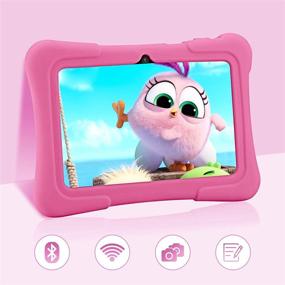 img 1 attached to Планшет для детей Pritom 7 дюймов: Android 10, четырехъядерный процессор, 16 ГБ памяти, WiFi, Bluetooth, двойная камера, родительский контроль, предустановленные образовательные игры, чехол для детского планшета (светло-розовый)