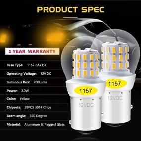 img 2 attached to 🔆 Alopee 12-15V DC Ultra-Bright High-Efficiency Yellow Low Power 1157 2057 2357 7528 BAY15D 39 SMD 3014 Chips LED Bulbs with Enclosed Glass Cover - Set of 2 - Ideal Replacement for Conventional Lamp Tail Parking Turn Signal Lights