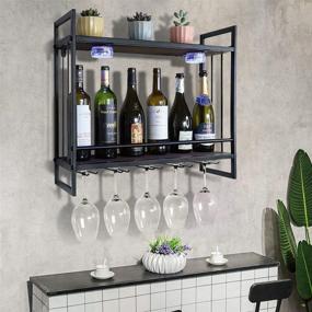 img 3 attached to 🍷 Enhance your Wine Display: Wall-Mounted LED Wine Rack with Stemware Rack - Rustic Metal Design, 16 RGB Dimmable Colors, Remote Control Included!