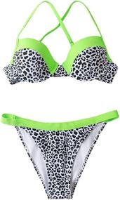 img 3 attached to 👙 CUPSHE Women's Leopard Low Waist Push Up Bikini Sets with Neon Trimmed Thong