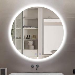 img 4 attached to 🪞 CITYMODA 24" Round LED Bathroom Mirror Circle Backlit Illuminated Mirror Wall Mount Anti-Fog with 3 LED Color Dimmable Lights