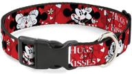 buckle-down plastic clip dog collar - mickey minnie hugs kisses poses in reds & white | adjustable sizes for small, medium, and large dogs logo