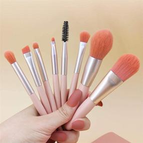 img 1 attached to 💄 Complete 8-Piece Makeup Brush Set with Travel Bag for Face, Eyes, and Lips - Pink