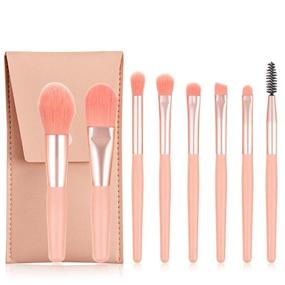 img 4 attached to 💄 Complete 8-Piece Makeup Brush Set with Travel Bag for Face, Eyes, and Lips - Pink