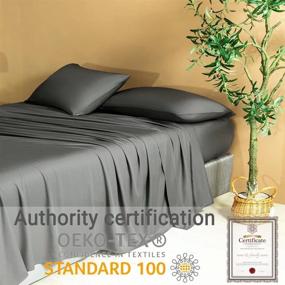 img 3 attached to 🛏️ SONORO KATE 100% Bamboo Queen Size Bed Sheets Set - Luxurious 1900 Thread Count for Super Soft Wrinkle-Free Silk Feel, in Dark Grey, Queen Size - All Season, Deep Pocket Sheet & Pillowcase Sets