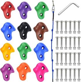 img 4 attached to 🧗 MBVVLZJVN 12-Piece Multi-Colored Craft DIY Rock Climbing Wall Holds Set with 8ft Knotted Climbing Rope, Mounting Screws, and Hardware