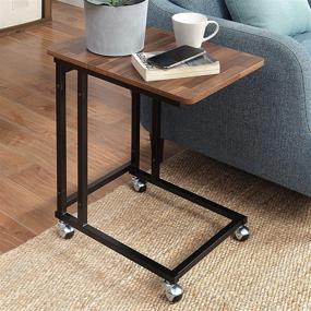 img 1 attached to SunnyPoint Classic Side Table: Stylish Mobile Snack Table for Coffee, Laptop, and Tablet – Perfectly Fits Next to Sofa Couch – Wood Look Accent Furniture with Sleek Metal Frame (Black)