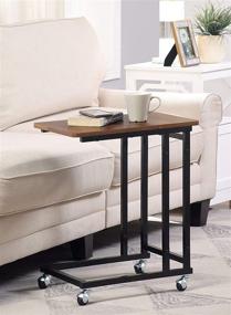 img 3 attached to SunnyPoint Classic Side Table: Stylish Mobile Snack Table for Coffee, Laptop, and Tablet – Perfectly Fits Next to Sofa Couch – Wood Look Accent Furniture with Sleek Metal Frame (Black)