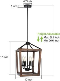 img 1 attached to 🏡 Rustic Chandelier: 4-Light Lantern Pendant Light with Oak Wood and Iron Finish, Ideal for Farmhouse Lighting in Dining Room, Kitchen, Hallway