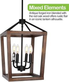 img 2 attached to 🏡 Rustic Chandelier: 4-Light Lantern Pendant Light with Oak Wood and Iron Finish, Ideal for Farmhouse Lighting in Dining Room, Kitchen, Hallway