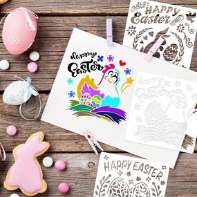 img 1 attached to 🎨 Konsait 9 Pack Easter Painting Stencils for Journal, Scrapbook, Window Cards, Cake Decor - Reusable Plastic Drawing Templates with Eggs, Bunny, Chicken, Flower Basket