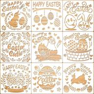 🎨 konsait 9 pack easter painting stencils for journal, scrapbook, window cards, cake decor - reusable plastic drawing templates with eggs, bunny, chicken, flower basket logo