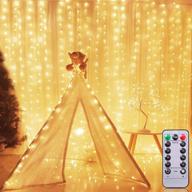 🎄 amenon 300 led christmas curtain string lights: remote controlled, usb powered, 8 modes for xmas decoration & party in warm white - indoor/outdoor home & garden wall bedroom décor logo