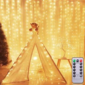 img 4 attached to 🎄 AMENON 300 LED Christmas Curtain String Lights: Remote Controlled, USB Powered, 8 Modes for Xmas Decoration & Party in Warm White - Indoor/Outdoor Home & Garden Wall Bedroom Décor