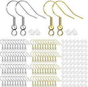 img 4 attached to 💍 400Pcs 925 Silver Hypoallergenic Earring Making Supplies Kit - 100 Pair of Ear Wires Fish Hooks with Clear Rubber Earring Backs for DIY Jewelry Making (Silver & Gold)