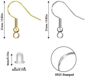 img 3 attached to 💍 400Pcs 925 Silver Hypoallergenic Earring Making Supplies Kit - 100 Pair of Ear Wires Fish Hooks with Clear Rubber Earring Backs for DIY Jewelry Making (Silver & Gold)