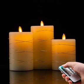 img 3 attached to 🕯️ Set of 3 Flameless Real Wax Ivory Candles with Remote Control and Timer - String Lights, Dancing Top Flat Wick, Size D: 3'' x H: 4'' 5'' 6'', Flicker, Dimmer, Battery Operated (2 AA Batteries Not Included)