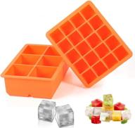 🧊 flexible and easy release silicone ice cube tray, 2 pack ice cube molds - 6+20 large & small square ice cubes, bpa free nontoxic, orange logo