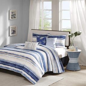 img 4 attached to 🛏️ Quilted Coverlet Set in Blue, Madison Park Marina, California King, 6 Piece, King Size (104"x94")