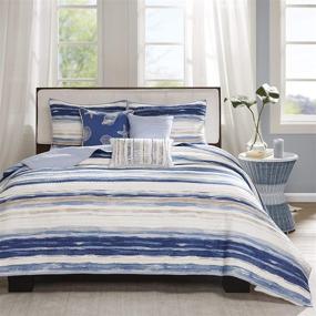 img 3 attached to 🛏️ Quilted Coverlet Set in Blue, Madison Park Marina, California King, 6 Piece, King Size (104"x94")