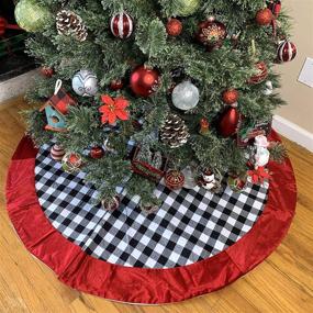 img 3 attached to 🎄 Large 48" Buffalo Plaid Christmas Tree Skirt - Black & White Checks, Red Felt Trim
