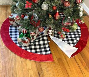 img 2 attached to 🎄 Large 48" Buffalo Plaid Christmas Tree Skirt - Black & White Checks, Red Felt Trim