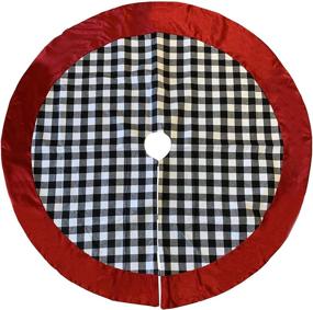 img 1 attached to 🎄 Large 48" Buffalo Plaid Christmas Tree Skirt - Black & White Checks, Red Felt Trim