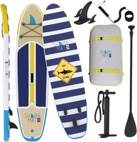 img 4 attached to 🦈 STARTSMART Inflatable Stand Up Paddle Board with Shark Repellent - SUP Set Including Accessories, Coiled Leash, Pump, Lightweight Paddle, Fin & Backpack Travel Bag