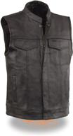 🧥 leather men's motorcycle vest with zipper & snap closure, 2 inside gun pockets & single panel back - event leather logo