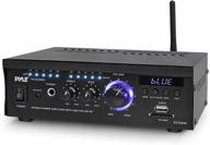 🔊 high-powered home stereo amplifier - 2x120w bluetooth power amplifier receiver system with blue led display, usb/sd, aux, rca, headphone jack - remote control included - pyle pcau46ba logo