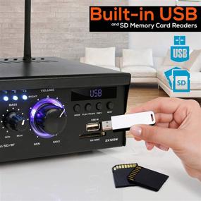 img 1 attached to 🔊 High-Powered Home Stereo Amplifier - 2x120W Bluetooth Power Amplifier Receiver System with Blue LED Display, USB/SD, AUX, RCA, Headphone Jack - Remote Control Included - Pyle PCAU46BA
