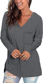 img 2 attached to CALOER Women's Casual Sweatshirts: Long Sleeve V 👚 Neck Shirts Oversized with Pocket and Side Split Tunic Tops