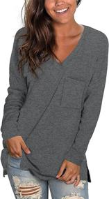 img 3 attached to CALOER Women's Casual Sweatshirts: Long Sleeve V 👚 Neck Shirts Oversized with Pocket and Side Split Tunic Tops