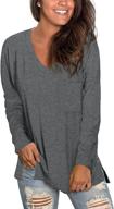 caloer women's casual sweatshirts: long sleeve v 👚 neck shirts oversized with pocket and side split tunic tops logo