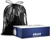 🗑️ plasticplace 32-33 gallon trash bags │ heavy-duty 1.2 mil │ drawstring garbage can liners │ 33” x 39”, black, 100 count logo