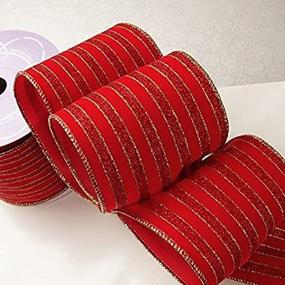 img 2 attached to 🎀 4 inch x 10 yards Red Regal Striped Wired Velvet Christmas Ribbon