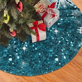 img 3 attached to 🎄 Sparkling Turquoise Snowflakes: 48" Christmas Tree Skirt for Festive Xmas Decor