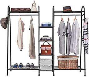 img 2 attached to 👚 Estoder Clothing Garment Rack: Stylish Matte Black Metal Clothes Rack with Shelves, Double Hanger Rods, and Coat Hooks for Spacious Bedroom Organization