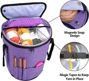 img 3 attached to 👜 High Capacity Purple Knitting Tote Bag with Inner Dividers - Yarn Storage Organizer for Knitting Supplies, Unfinished Projects, Crochet Hooks, Needles, and More - Well Designed for Easy Organization - By Teamoy