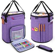 👜 high capacity purple knitting tote bag with inner dividers - yarn storage organizer for knitting supplies, unfinished projects, crochet hooks, needles, and more - well designed for easy organization - by teamoy logo