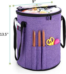 img 1 attached to 👜 High Capacity Purple Knitting Tote Bag with Inner Dividers - Yarn Storage Organizer for Knitting Supplies, Unfinished Projects, Crochet Hooks, Needles, and More - Well Designed for Easy Organization - By Teamoy