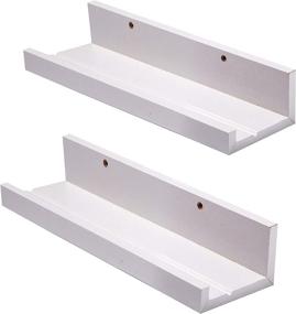 img 4 attached to Muzilife 12 Inch White Floating Shelves - Set of 2 Rustic Wood Picture Ledges for Bathroom, Bedroom, Living Room - Wall Mounted Small Display & Storage Shelves