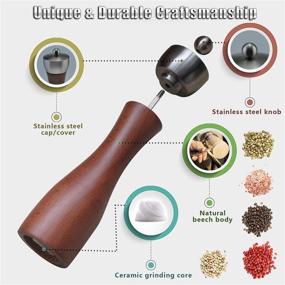 img 3 attached to 🧂 Premium Beech Wood Salt and Pepper Grinder Set - 2Pcs, 8-inch, Refillable, Adjustable Ceramic Grinder Mill, Elegant Salt and Pepper Shakers