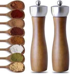 img 4 attached to 🧂 Premium Beech Wood Salt and Pepper Grinder Set - 2Pcs, 8-inch, Refillable, Adjustable Ceramic Grinder Mill, Elegant Salt and Pepper Shakers