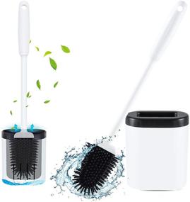 img 4 attached to Efficient Silicone Elastic Toilet Brush and Holder - Wall Mounted Bathroom Scrubber Bowl Cleaner with Bendable Brush Head and Non-Slip Handle