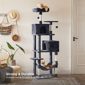 img 2 attached to 🐱 FEANDREA 75.2-Inch Tall Cat Tree Tower with Scratching Posts, Hammock, Cat Caves, Padded Perch, and Cat Activity Center